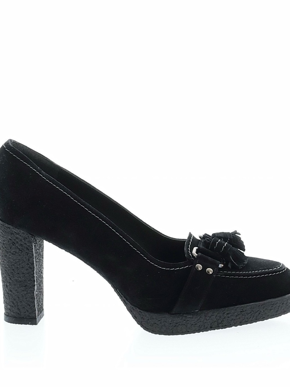 Stuart Weitzman Black Suede Tassel Platform Block Heel
